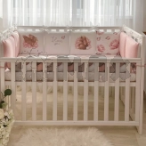 Бортики в кроватку MSonya (Маленькая Соня) Арт Дизайн Пионы с простыней Розовый