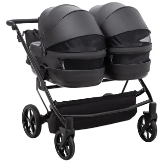 Коляска для двойни 2в1, Екокожа – Adamex Leo Duo Tip Black (SA-2) - Фото 5