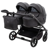 Коляска для двойни 2в1, Екокожа – Adamex Leo Duo Tip Black (SA-2)