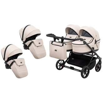 Коляска для двойни 2 в 1 Adamex Leo Duo Tip Latte SA-7, екокожа Бежевый - Фото 1