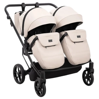 Коляска для двойни 2 в 1 Adamex Leo Duo Tip Latte SA-7, екокожа Бежевый - Фото 6