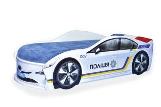 Кровать подростковая машина Mebelkon Полиция Украина с матрасом, подголовником 150×70 см Белый - Фото 1