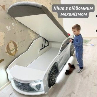 Кровать подростковая машина Mebelkon Ауди Турбо с матрасом, подголовником 150×70 см Белый - Фото 3