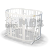 Круглая/Овальная кроватка-трансформер 9 в 1, Ольха - Smart Bed Round с облачками (Белый)