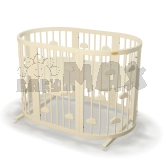 Круглая/Овальная кроватка-трансформер 9 в 1, Ольха - Smart Bed Round с облачками (Слоновая кость)