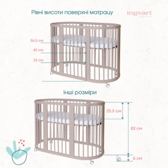 Круглая/Овальная кроватка-трансформер 9 в 1, Ольха - Smart Bed Round с медвежатами (Серый) - Фото 2