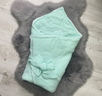 Конверт для новорожденных на выписку Mexs Тедди 80×80 см, муслин Синий - Фото 1