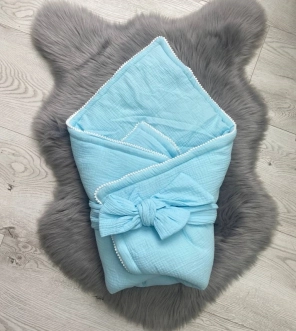 Конверт для новорожденных на выписку Mexs Тедди 80×80 см, муслин Синий - Фото 2