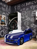 Кровать подростковая машина Viorina DEKO PREMIUM BMW с матрасом Синий