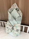 Конверт для новорожденных на выписку Ведмедик 80×80 см, косичка пике Бирюзовый