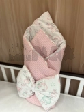 Конверт для новорожденных на выписку Ведмедик Зайчики 80×80 см, косичка пике Розовый