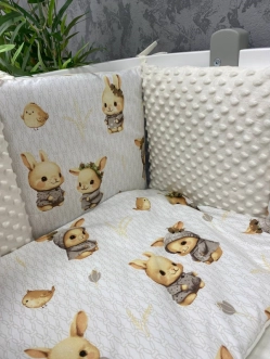 Комплект постельный Ведмедик Зайчик 6 предметов, плюш Молочный - Фото 2