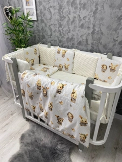 Комплект постельный Ведмедик Зайчик 6 предметов, плюш Молочный - Фото 3