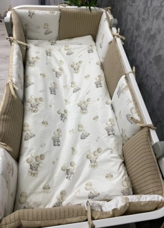 Комплект постельный Ведмедик Воздушные шарики с медвежонком 6 предметов, косичка пике Бежевый - Фото 1