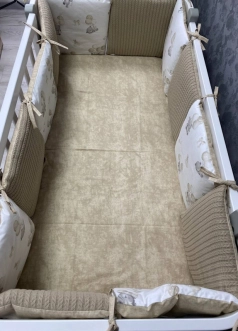 Комплект постельный Ведмедик Воздушные шарики с медвежонком 6 предметов, косичка пике Бежевый - Фото 2