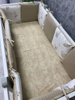 Комплект постельный Ведмедик Воздушные шарики с медвежонком 6 предметов, косичка пике Бежевый - Фото 3