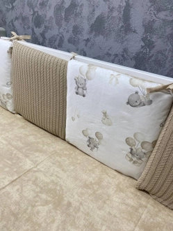 Комплект постельный Ведмедик Воздушные шарики с медвежонком 6 предметов, косичка пике Бежевый - Фото 4