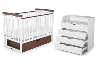 Комплект мебели DeSon Кроватка Mriya и Комод-90 Белый/орех - Фото 1