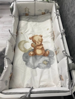 Комплект постельный Ведмедик Милый медвежонок 6 предметов, стеганый Серый - Фото 3