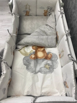 Комплект постельный Ведмедик Милый медвежонок 6 предметов, стеганый Серый - Фото 5