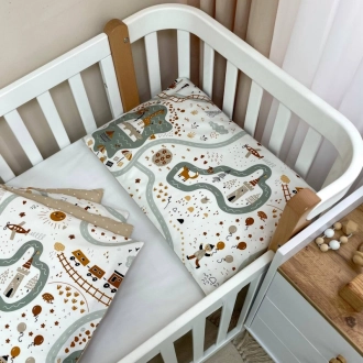 Комплект сменного белья MSonya (Маленькая Соня) Baby Mix Железная дорога 110×90 см Кирпичный - Фото 2