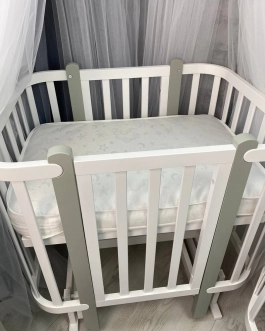 Кроватка детская Babymax Престиж Трансформер 120×60 см Бело-серый - Фото 1