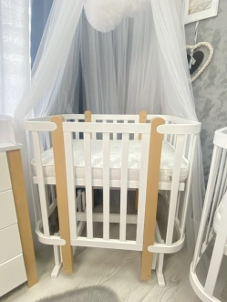 Кроватка детская Babymax Престиж Трансформер 120×60 см Бело-буковый - Фото 1